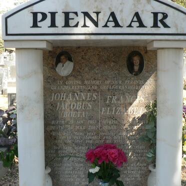 PIENAAR Johannes Jacobus 1935-2007 &amp; Francis Elizabeth 1940-2007