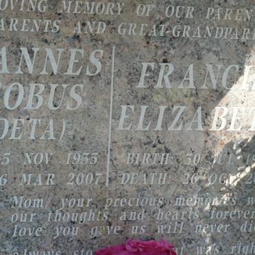 PIENAAR Johannes Jacobus 1935-2007 &amp; Francis Elizabeth 1940-2007