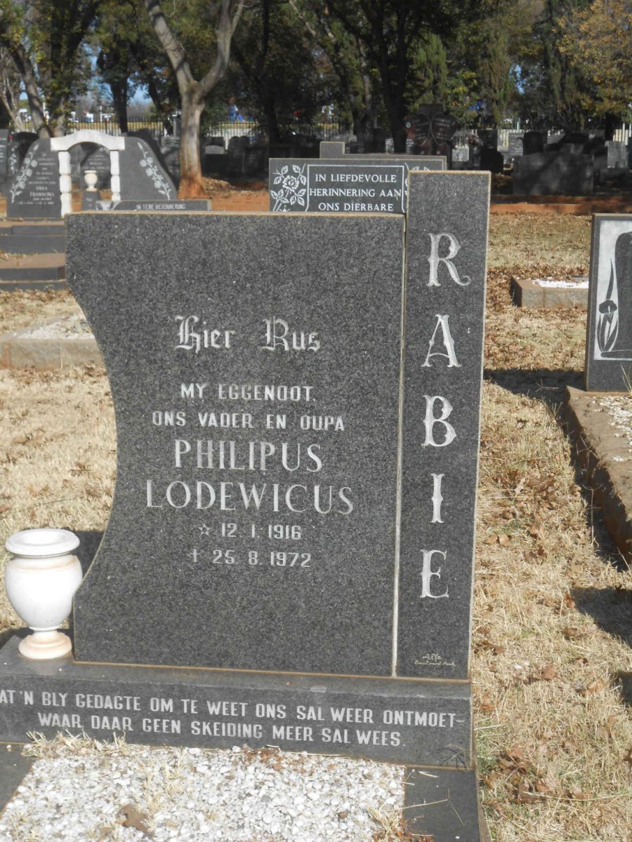 RABIE Philipus Lodewicus 1916-1972
