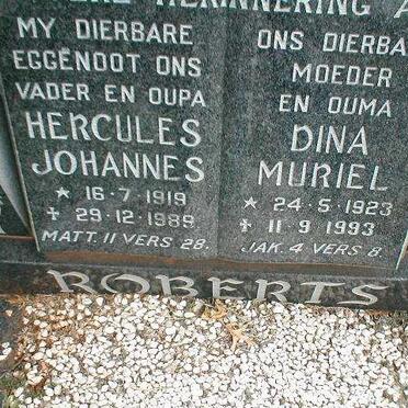 ROBERTS Hercules Johannes 1919-1989 &amp; Dina Muriel 1923-1993