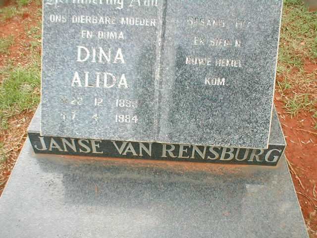 RENSBURG Dina Alida, Janse van 189?-1984