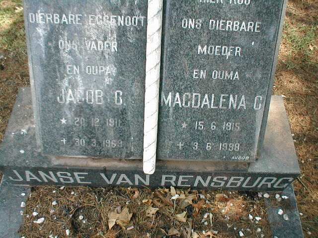 RENSBURG Jacob C., Janse van 1911-1969 &amp; Magdalena C. 1915-1998