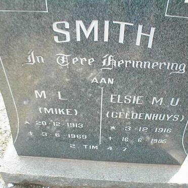 SMITH M.L. 1913-1969 &amp; Elsie M.U. GELDENHUYS 1916-1985