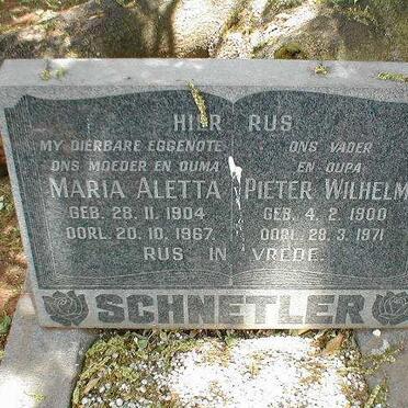 SCHNETLER Pieter Wilhelm 1900-1971 &amp; Maria Aletta 1904-1967