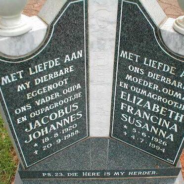 SCHEEPERS Jacobus Johannes 1920-1988 &amp; Elizabeth Francina Susanna 1926-1994