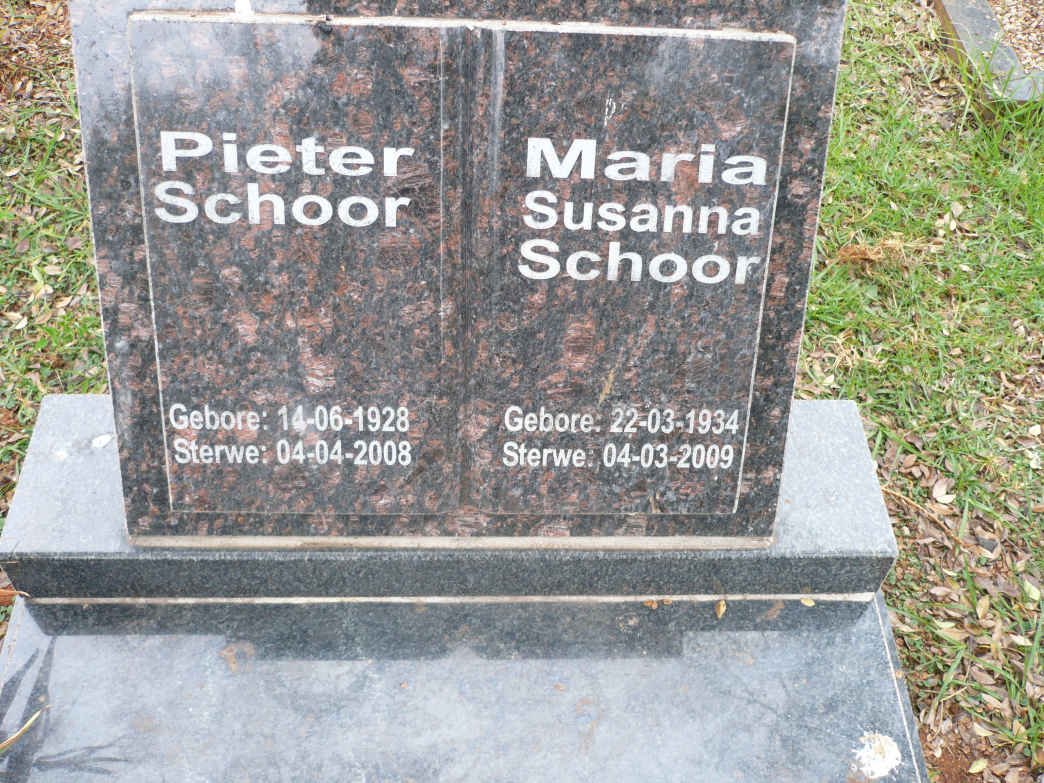 SCHOOR Pieter 1928-2008 &amp; Maria Susanna 1934-2009