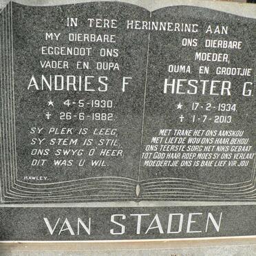 STADEN Andries F., van 1930-1982 &amp; Hester G. 1934-2013