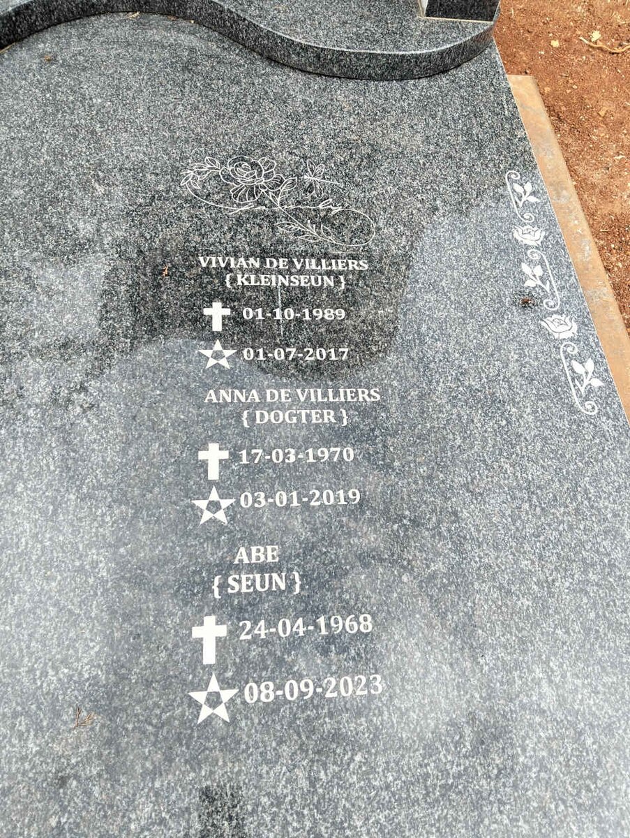 STRYDOM Abe 1968-2023 :: DE VILLIERS Anna 1970-2019 :: DE VILLIERS Vivian 1989-2017