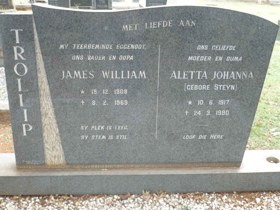 TROLLIP James William 1908-1969 &amp; Aletta Johanna STEYN 1917-1990