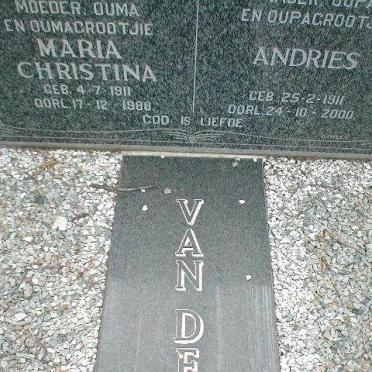 WESTHUIZEN Andries, van der &amp; Maria Christina 1911-1988
