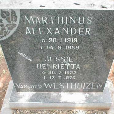 WESTHUIZEN Marthinus Alexander, van der 1919-1959 &amp; Jessie Henrietta 1922-1975
