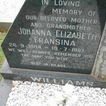 WILLIAMS  Johanna Elizabeth Fransina 1904-1987