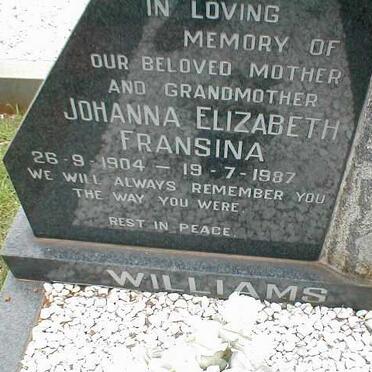 WILLIAMS Johanna Elizabeth Fransina 1904-1987