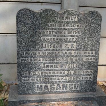 MASANGO Joseph Z.K. 1948-1949 :: MASANGO Annie Ntsili 1950-1950