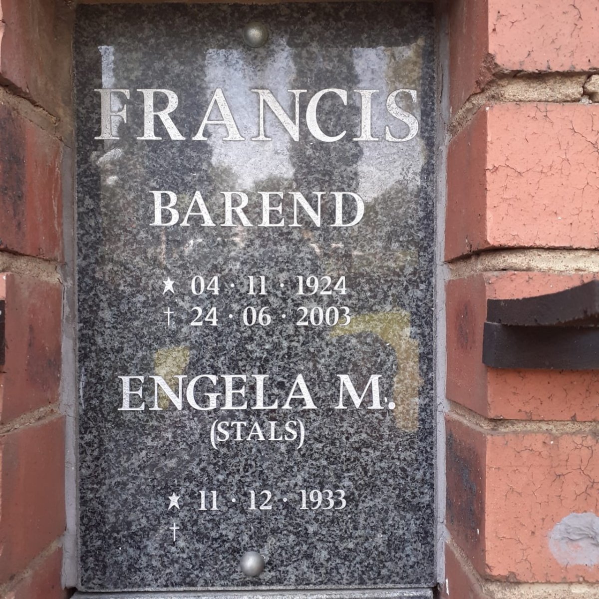 FRANCIS Barend 1924-2003 &amp; Engela M. STALS 1933-