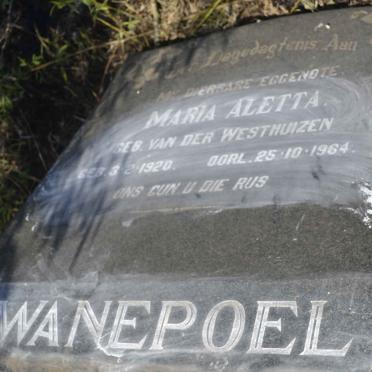 SWANEPOEL Maria Aletta nee VAN DER WESTHUIZEN 1920-1964