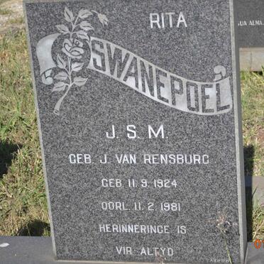 SWANEPOEL J.S.M. nee J. VAN RENSBURG 1924-1981