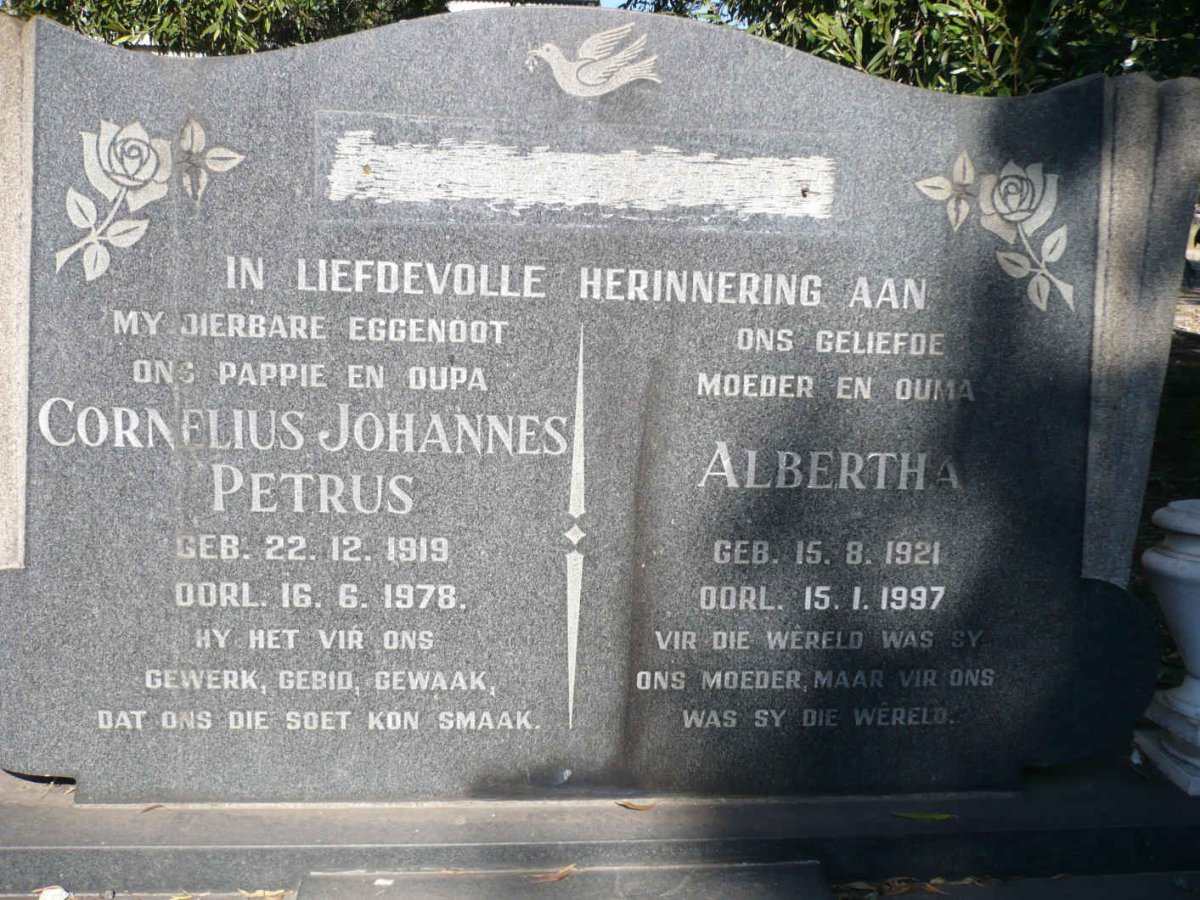 ? Cornelius Johannes Petrus 1919-1978 &amp; Albertha 1921-1997