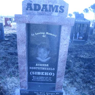 ADAMS Ayanda Nontuthuzelo 2003-2012