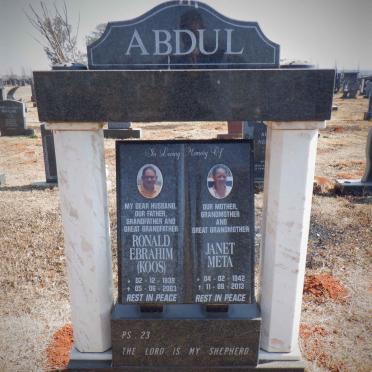 ABDUL Ronald Ebrahim 1939-2003 &amp; Janet Meta 1942-2013