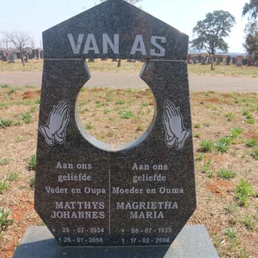 AS Matthys Johannes, van 1934-2008 &amp; Magrietha Maria 1935-2008
