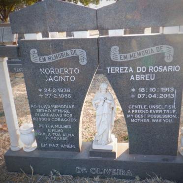 ABREU Tereza Do Rosario 1913-2013 :: DE OLIVEIRA Norberto Jacinto 1936-1985