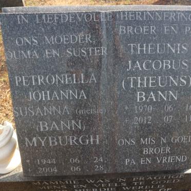 BANN Theunis Jacobus 1970-2012 &amp; Petronella Johanna Susanna MYBURGH 1944-2004
