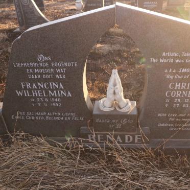 BENADE Christo Cornelis 1933-2010 &amp; Francina Wilhelmina 1940-1982