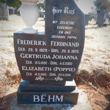 BEHM Frederick Ferdinand 1929-1975 &amp; Gertruda Johanna 1932-2020 :: BEHM Elizabeth 1960-2015