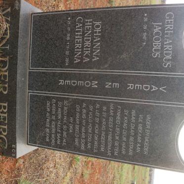 BERG Gerhardus Jacobus, van der 1947- &amp; Johanna Hendrika Catherina 1949-2004