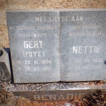 BENADIE Gert 1924-1996 &amp; Nettie 1933-2000