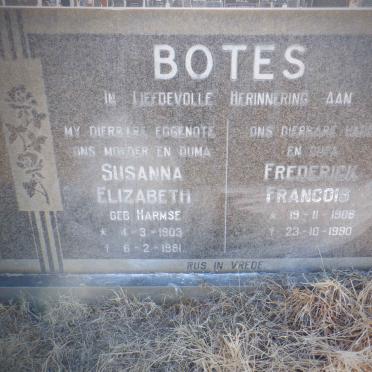 BOTES Frederick Francois 1906-1990 &amp; Susanna Elizabeth HARMSE 1903-1981