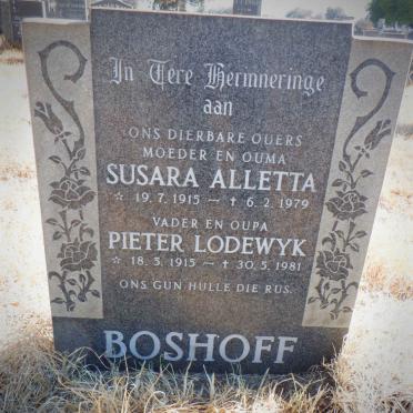 BOSHOFF Pieter Lodewyk 1915-1981 &amp; Susara Alletta 1915-1979