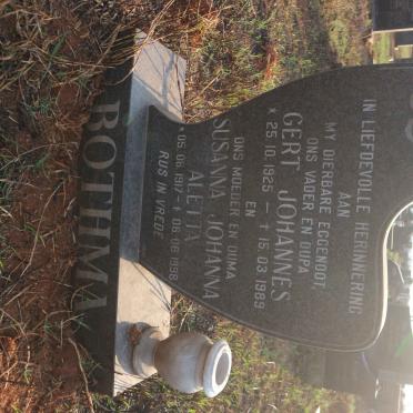 BOTHMA Gert Johannes 1925-1989 &amp; Susanna Johanna Aletta 1917-1998