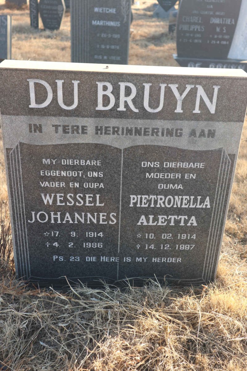 BRUYN Wessel Johannes, du 1914-1986 &amp; Pietronella Aletta 1914-1997
