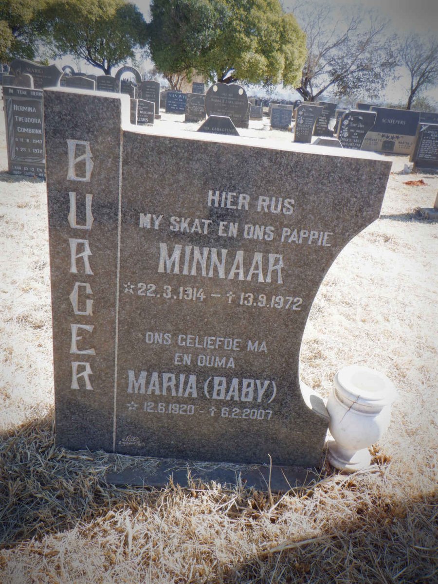BURGER Minnaar 1914-1972 &amp; Maria 1920-2007