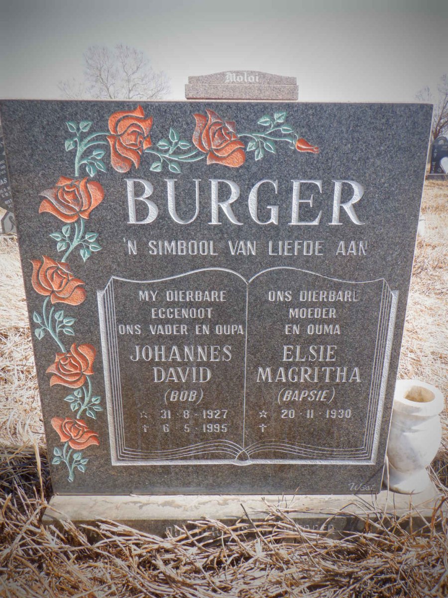BURGER Johannes David 1927-1995 &amp; Elsie Magritha 1930-