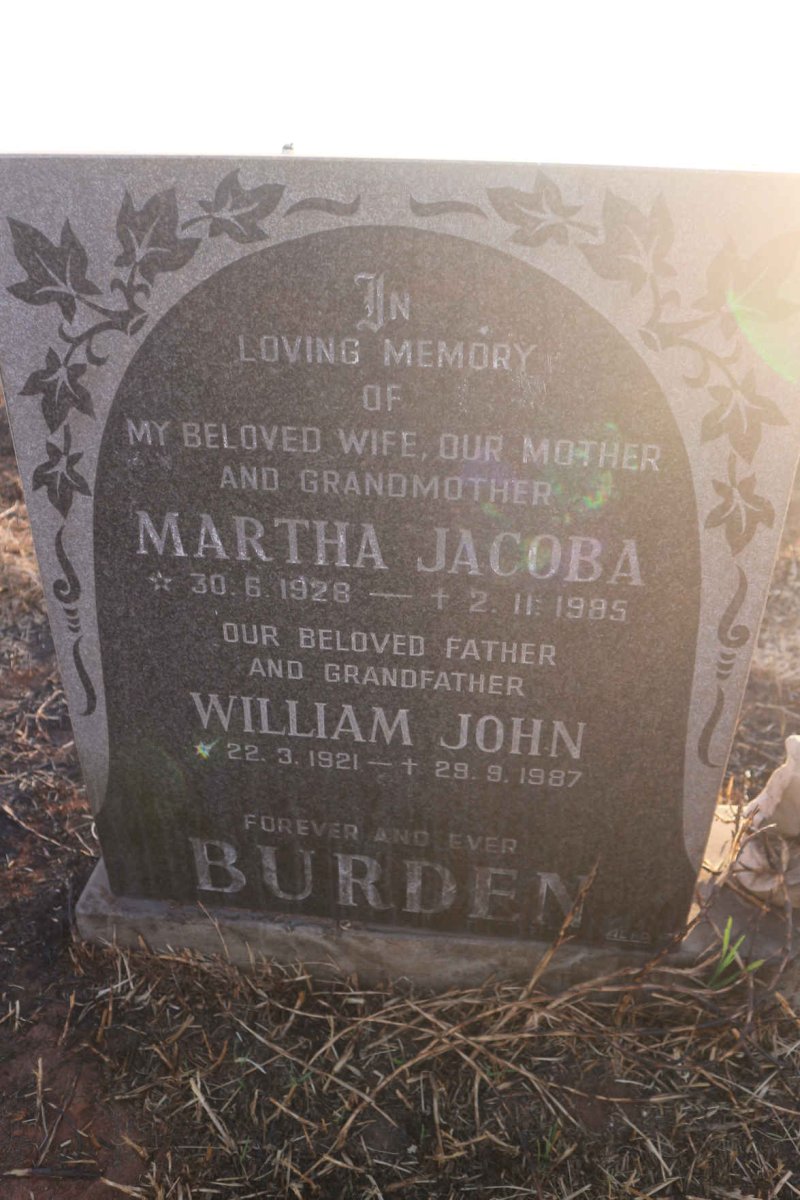 BURDEN William John 1921-1987 &amp; Martha Jacoba 1928-1985