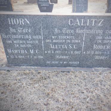 CALITZ Robert 1920-2001 &amp; Aletta S.C. 1917-1982 :: HORN Martha M.C. 1944-1981