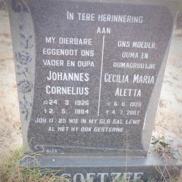 COETZEE Johannes Cornelius 1926-1984 &amp; Cecilia Maria Aletta 1928-2007