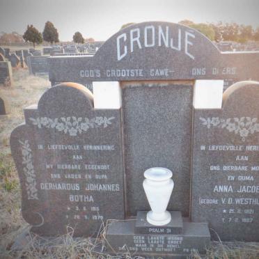 CRONJE Gerhardus Johannes Botha 1915-1979 &amp; Anna Jacoba V.D. WESTHUIZEN 1921-1997