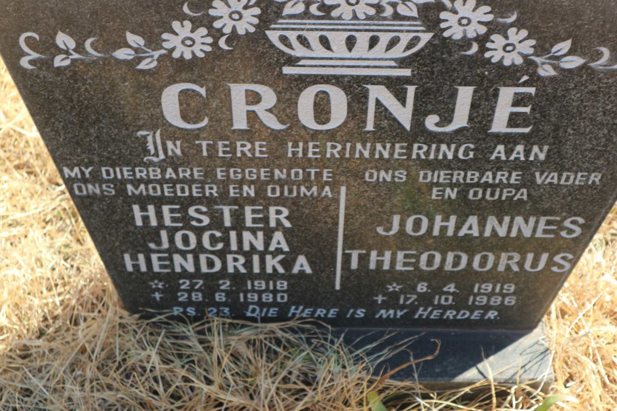 CRONJÉ Johannes Theodorus 1919-1986 &amp; Hester Jocina Hendrika 1918-1980