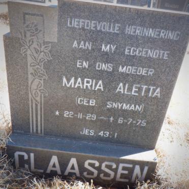 CLAASSEN Maria Aletta nee SNYMAN 1929-1975