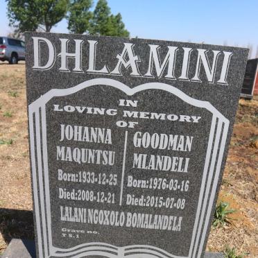 DHLAMINI Goodman Mlandeli 1976-2015 :: DHLAMINI Johanna Maquntsu 1933-2008