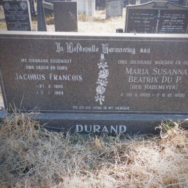 DURAND Jacobus Francois 1906-1983 &amp; Maria Susanna Beatrix Du P. RADEMEYER 1909-1990