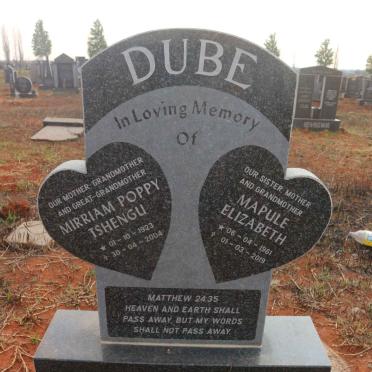 DUBE Mirriam Poppy Tshengu 1923-2004 :: DUBE Mapule Elizabeth 1961-2019