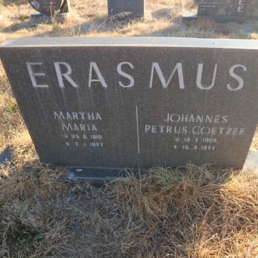 ERASMUS Johannes Petrus Coetzee 1905-1977 &amp; Martha Maria 1910-1977