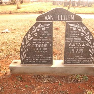 EEDEN Coenraad F., van 1928-1987 &amp; Aletta J. VAN DER WATT 1930-2018