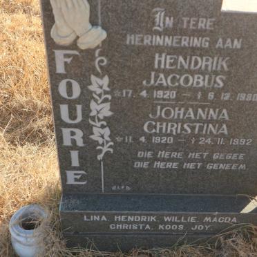 FOURIE Hendrik Jacobus 1920-1980 &amp; Johanna Christina 1920-1992