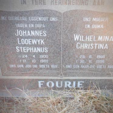 FOURIE Johannes Lodewyk Stephanus 1900-1980 &amp; Wilhelmina Christina 1908-1996